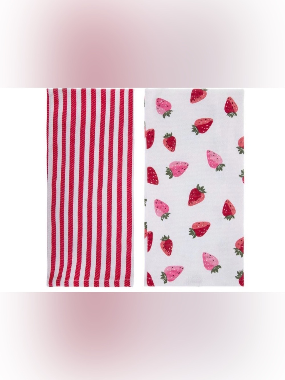 2 Kitchen Towels - Strawberry Print & Red Stripe